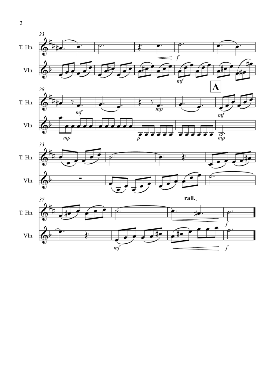 Moonlight Sonata for (1st movement) for Tenor Horn and Violin Duet Horn scores gallery preview page 2