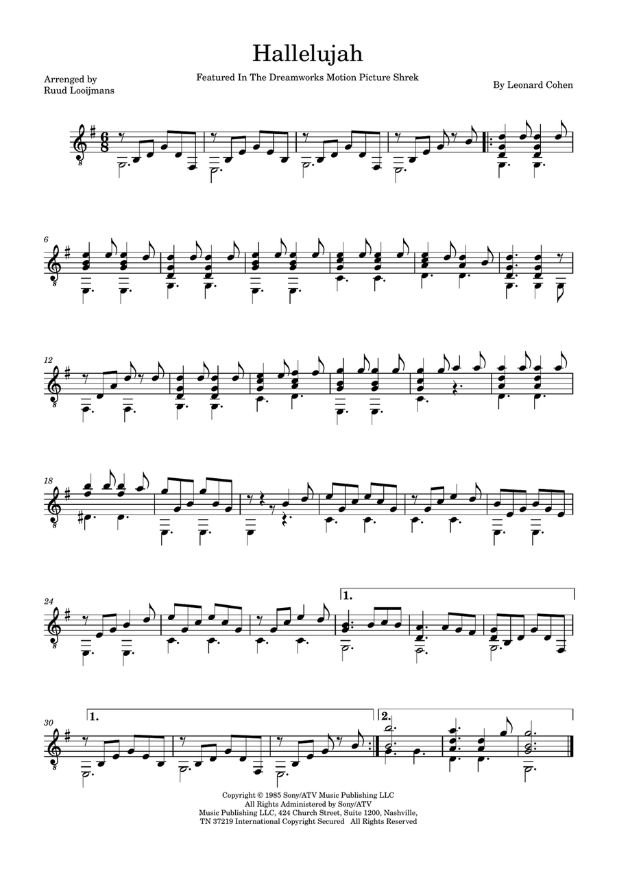 Hallelujah Acoustic Guitar scores gallery preview page 1