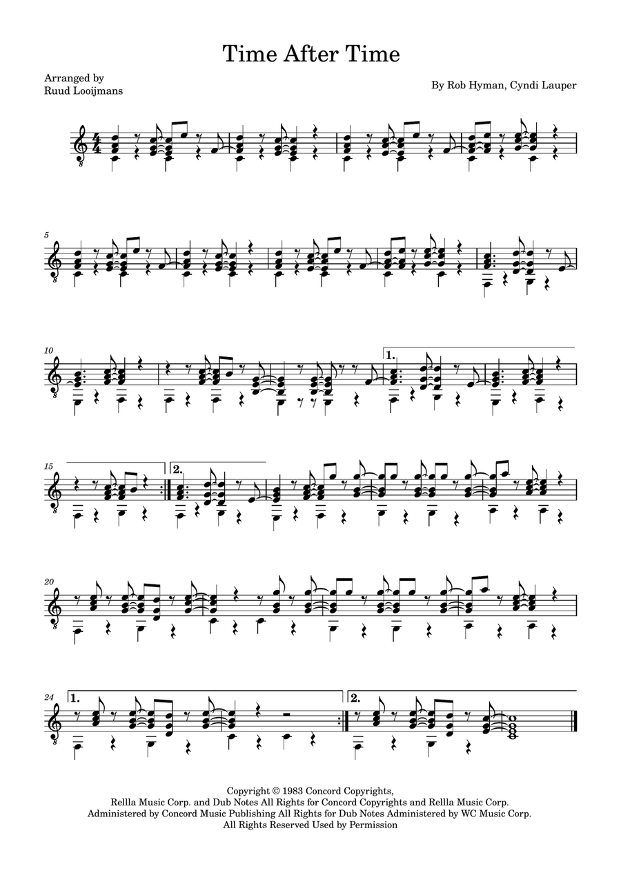 Time After Time Acoustic Guitar scores gallery preview page 1