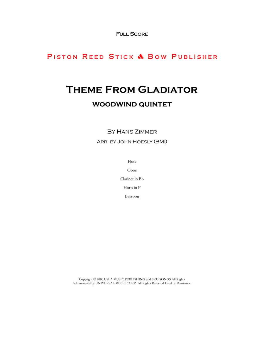 Gladiator Main Theme Woodwind Quintet scores gallery preview page 1