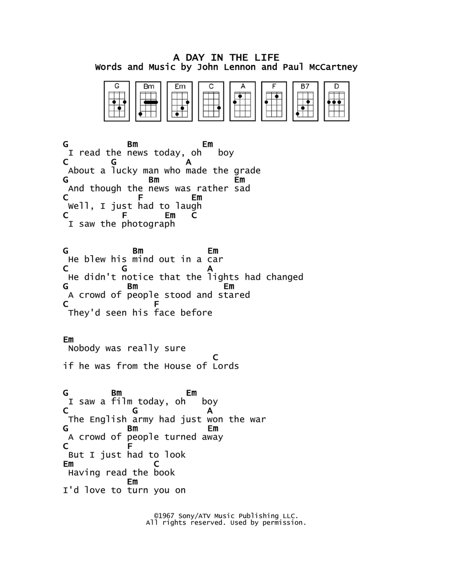 A Day In The Life A Day In The Life Ukulele scores gallery preview page 1