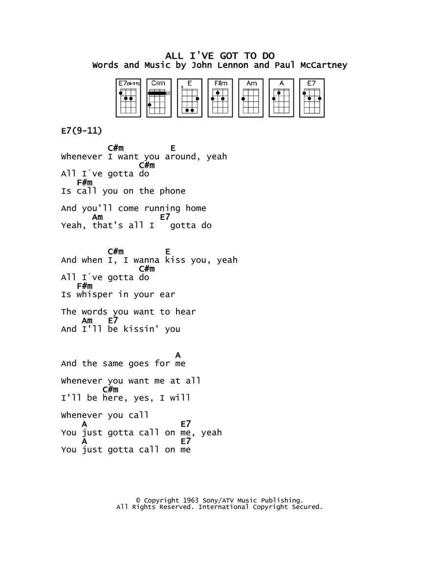All I've Got To Do All I've Got To Do Ukulele scores gallery preview page 1