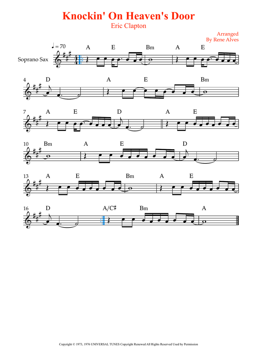 Knockin' On Heaven's Door Soprano Saxophone scores gallery preview page 1