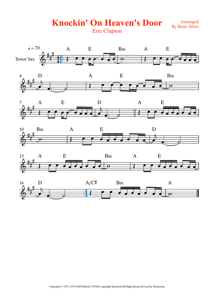 Knockin' On Heaven's Door Tenor Saxophone scores gallery preview page 1
