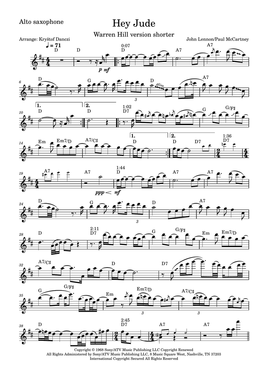 Hey Jude Hey Jude Alto Saxophone scores gallery preview page 1