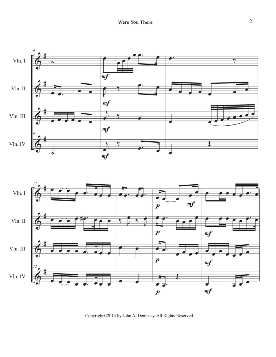 Were You There (Violin Quartet) String Quartet scores gallery preview page 6