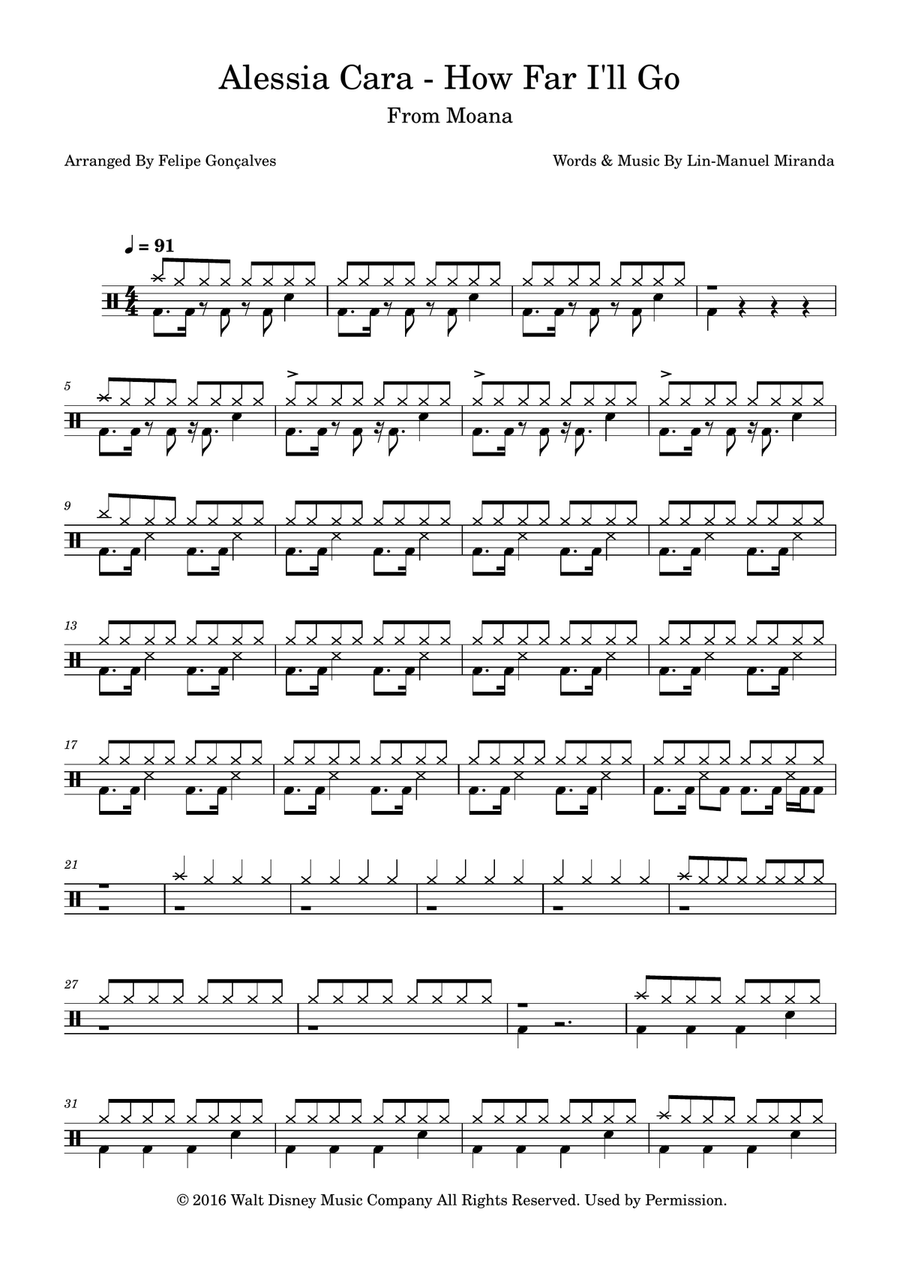 How Far I'll Go How Far I'll Go Drum Set scores gallery preview page 1