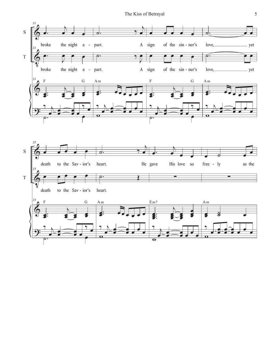 The Kiss of Betrayal (2-part choir - (Soprano and Tenor) 2-Part scores gallery preview page 5