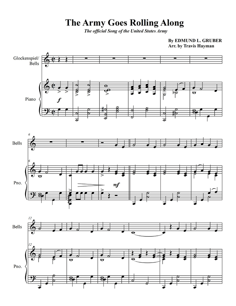 The Army Goes Rolling Along - Glockenspiel/Bells with Piano Accompaniment Piano Accompaniment scores gallery preview page 3