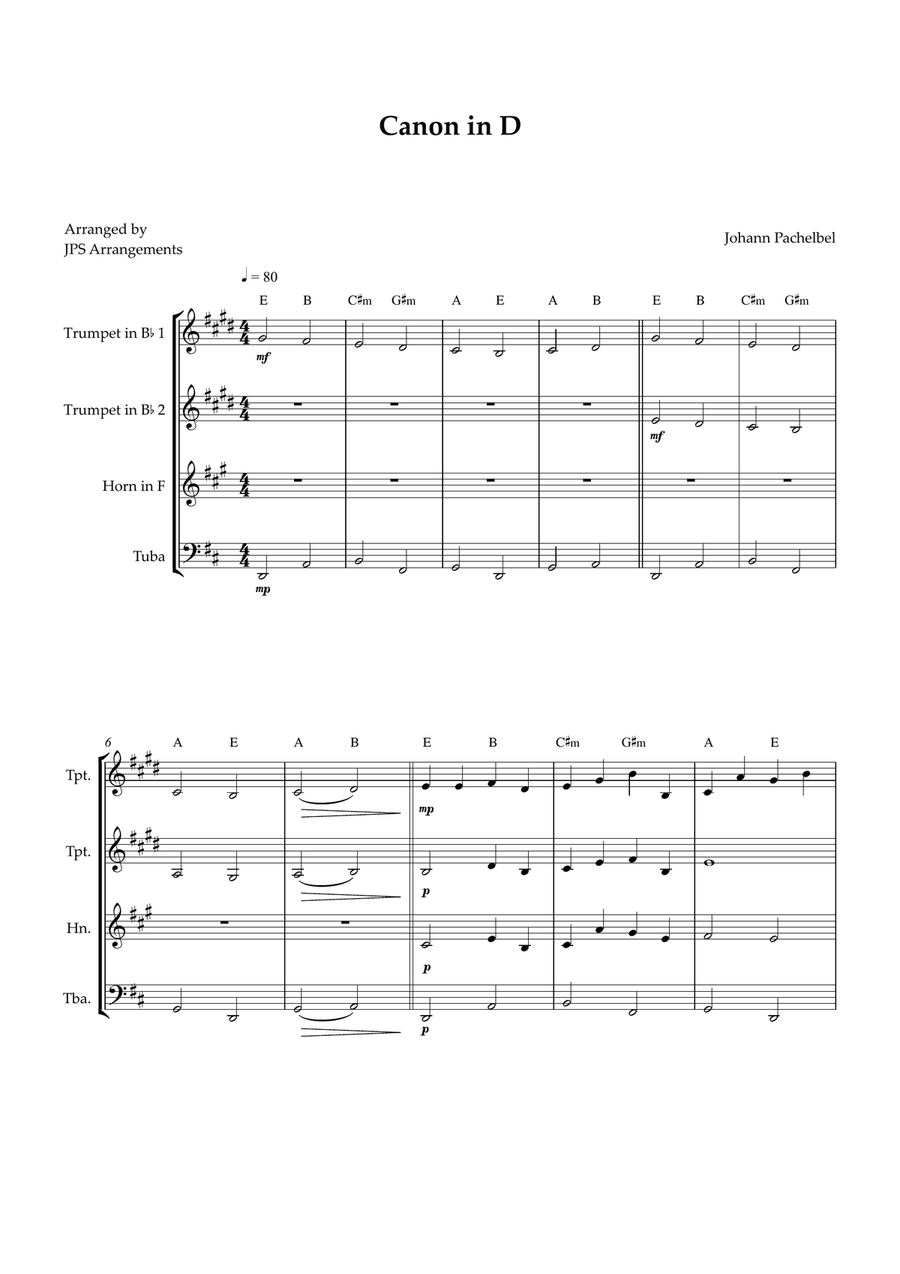 Canon in D for Brass Quartet Brass Quartet scores gallery preview page 1