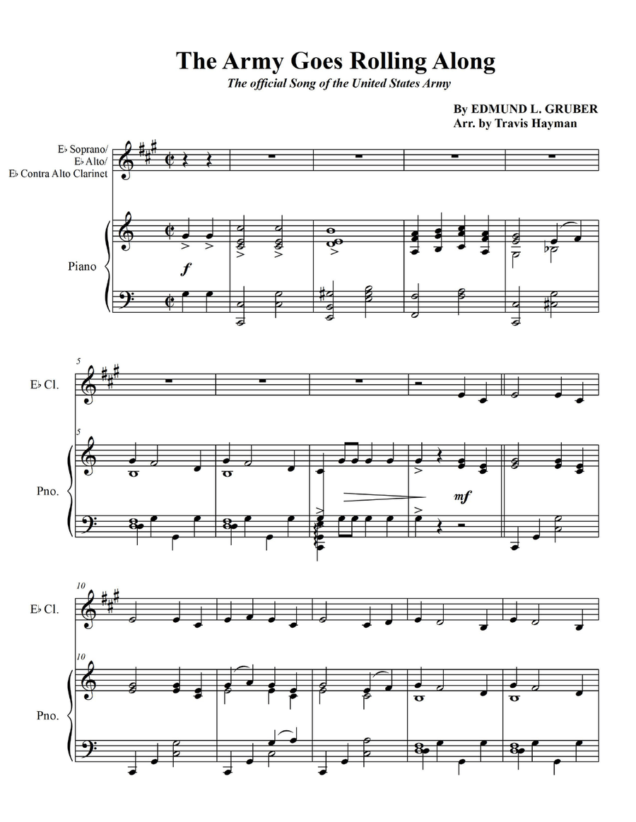 The Army Goes Rolling Along - Eb Soprano/Eb Alto/Eb Contra Alto Clarinet with Piano Accompaniment E-Flat Clarinet scores gallery preview page 3