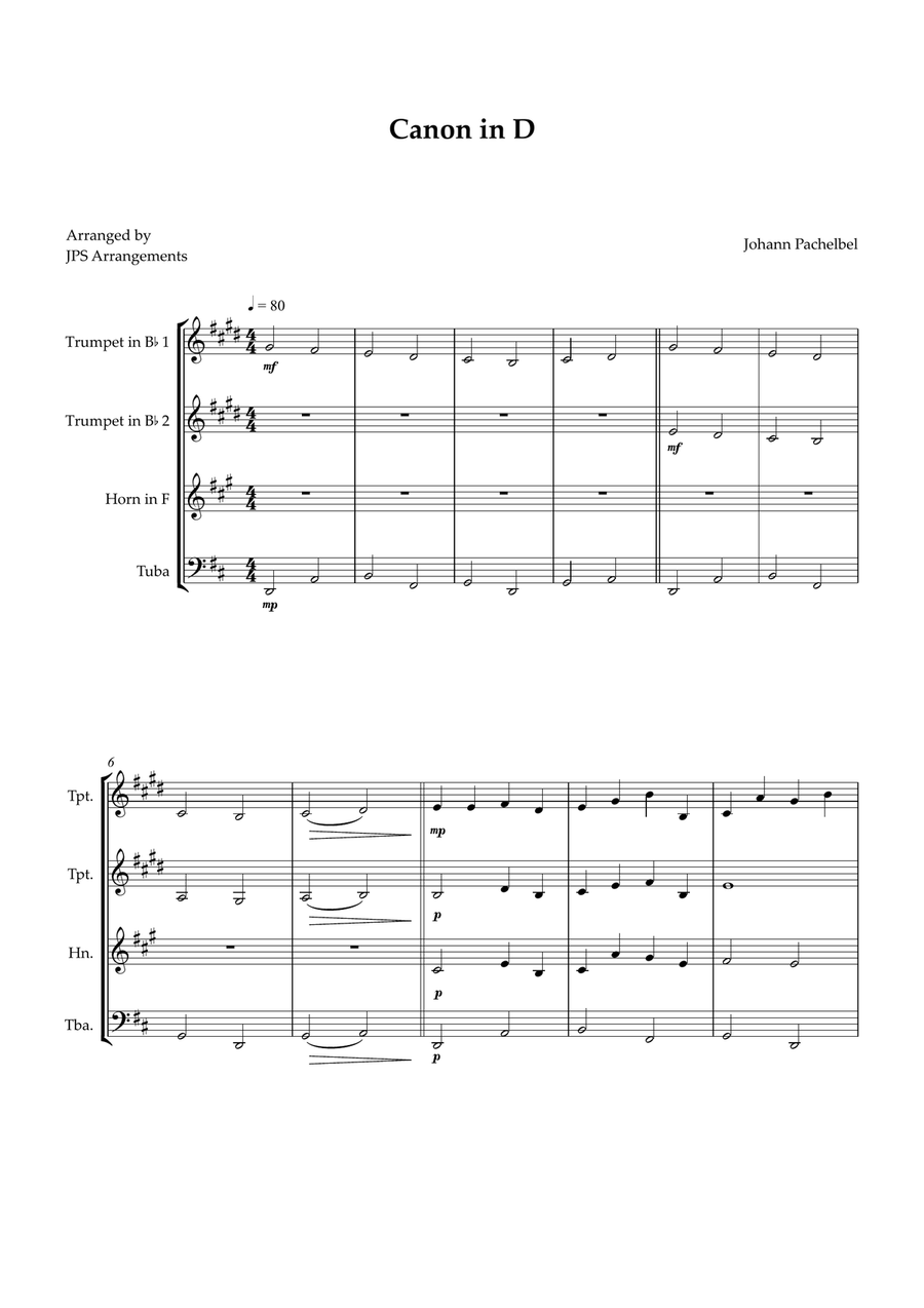 Canon in D for Brass Quartet Brass Quartet scores gallery preview page 1