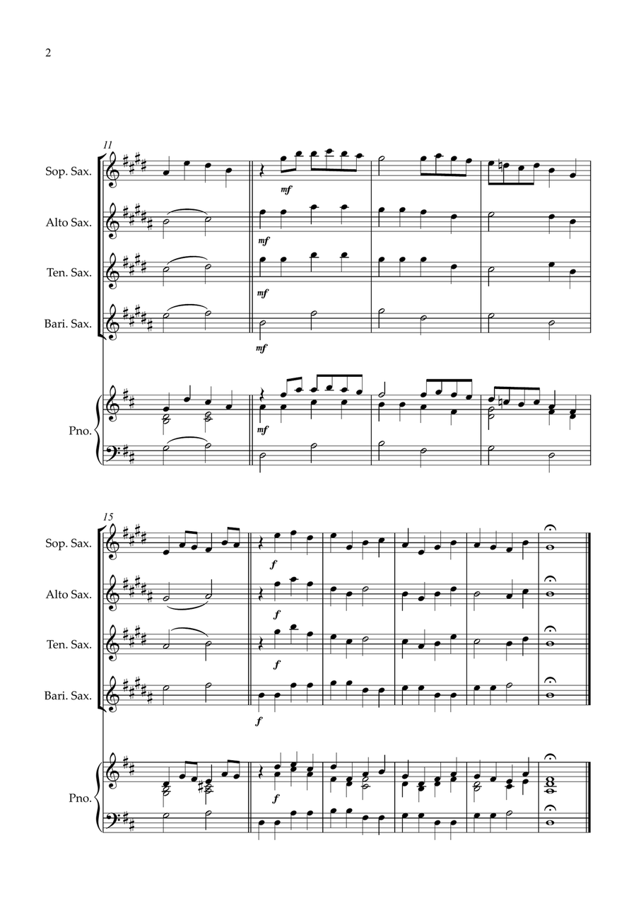 Canon in D for Sax Quartet and piano Woodwind Ensemble scores gallery preview page 2
