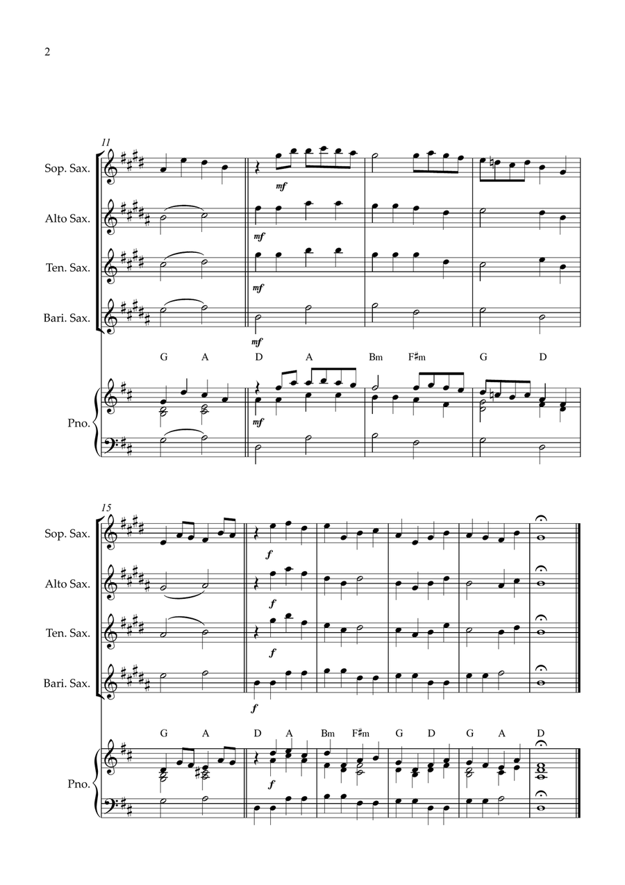Canon in D for Sax Quartet and piano Woodwind Ensemble scores gallery preview page 2