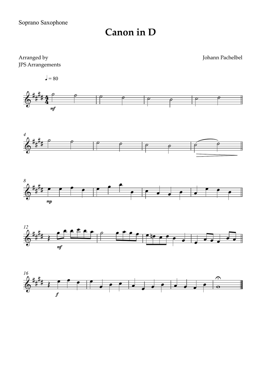 Canon in D for Sax Quartet and piano Woodwind Ensemble scores gallery preview page 3