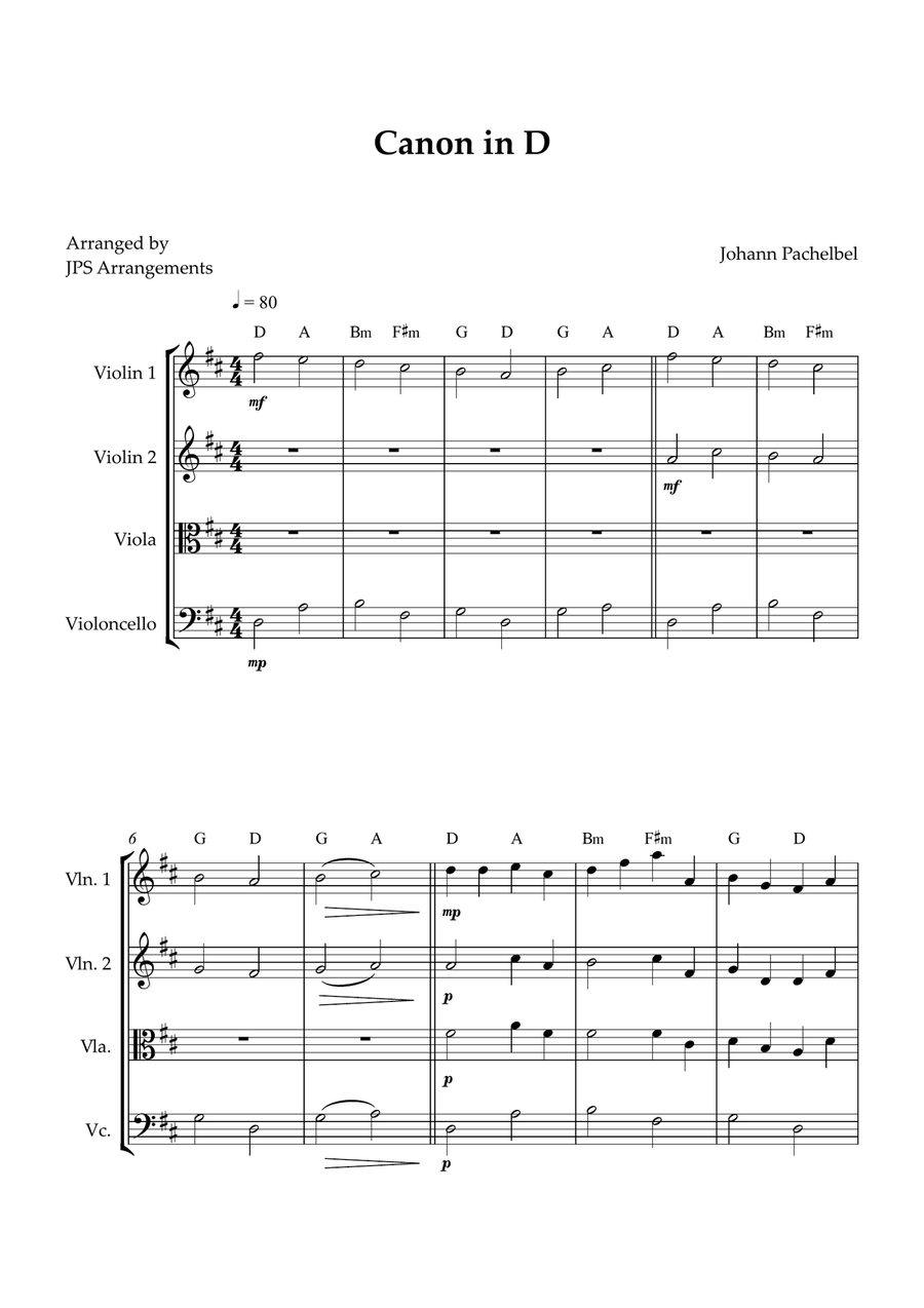 Canon in D for String Quartet String Quartet scores gallery preview page 1