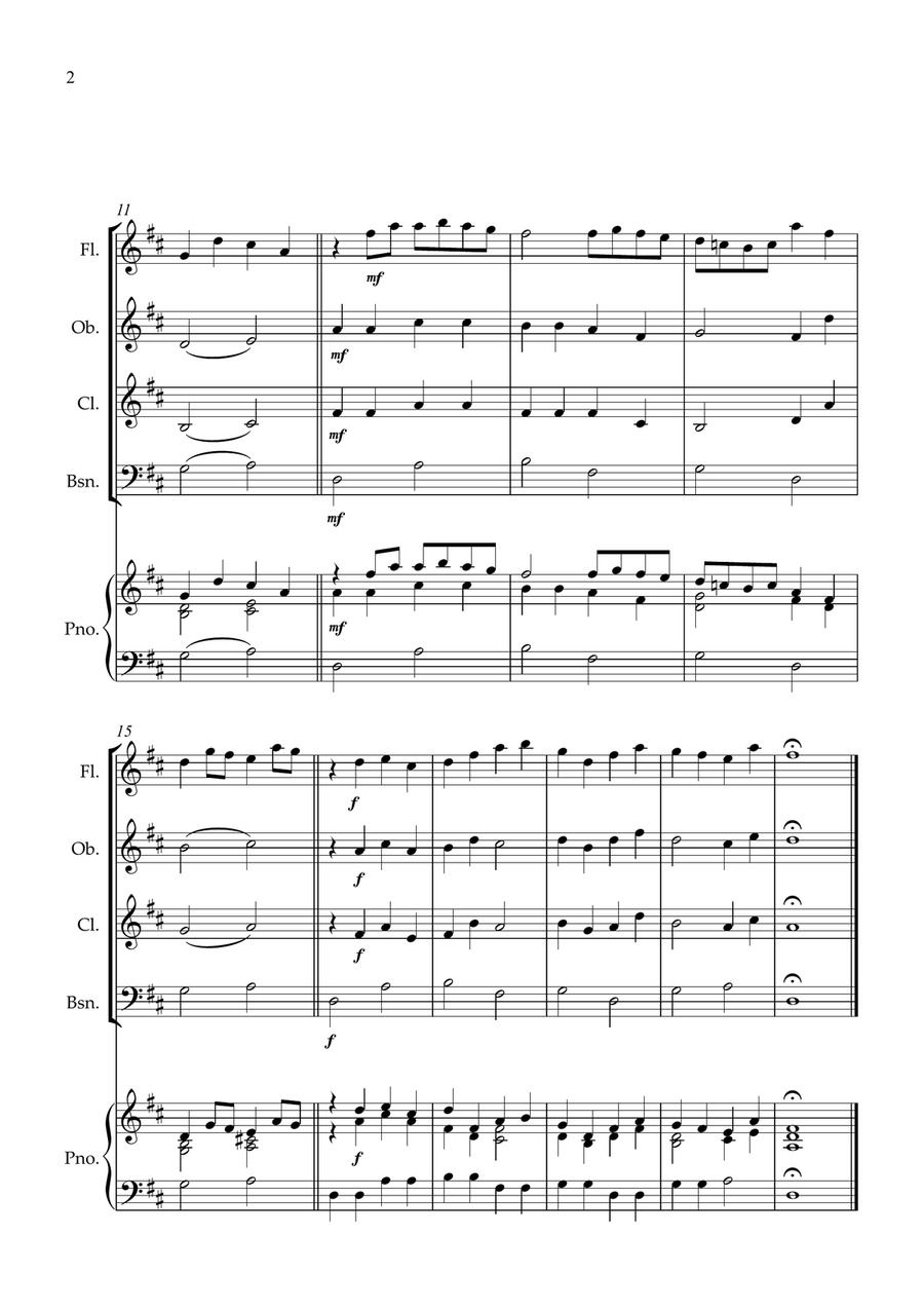 Canon in D for Wind Quartet and piano Woodwind Quartet scores gallery preview page 2