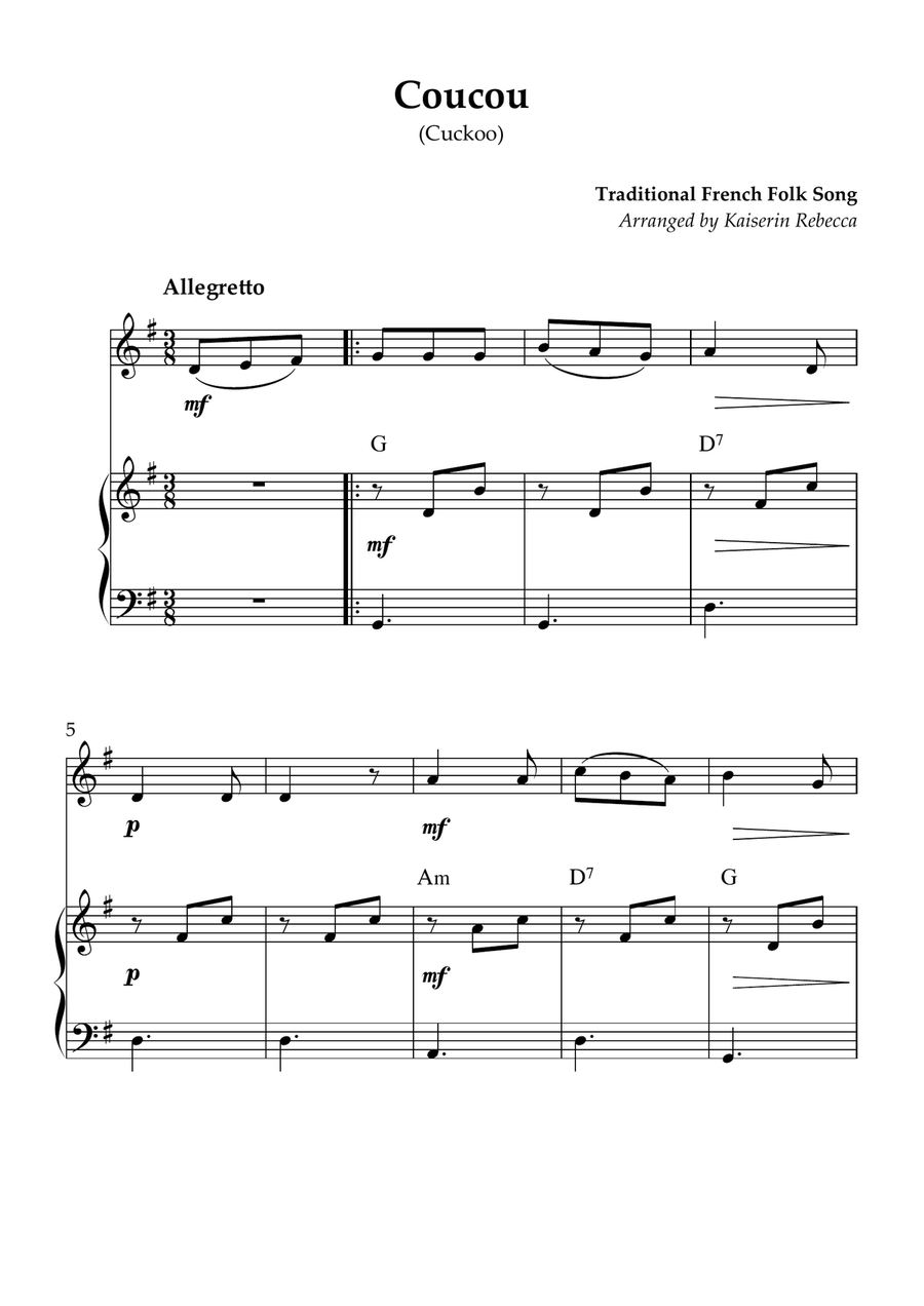Coucou Coucou Violin Solo scores gallery preview page 1