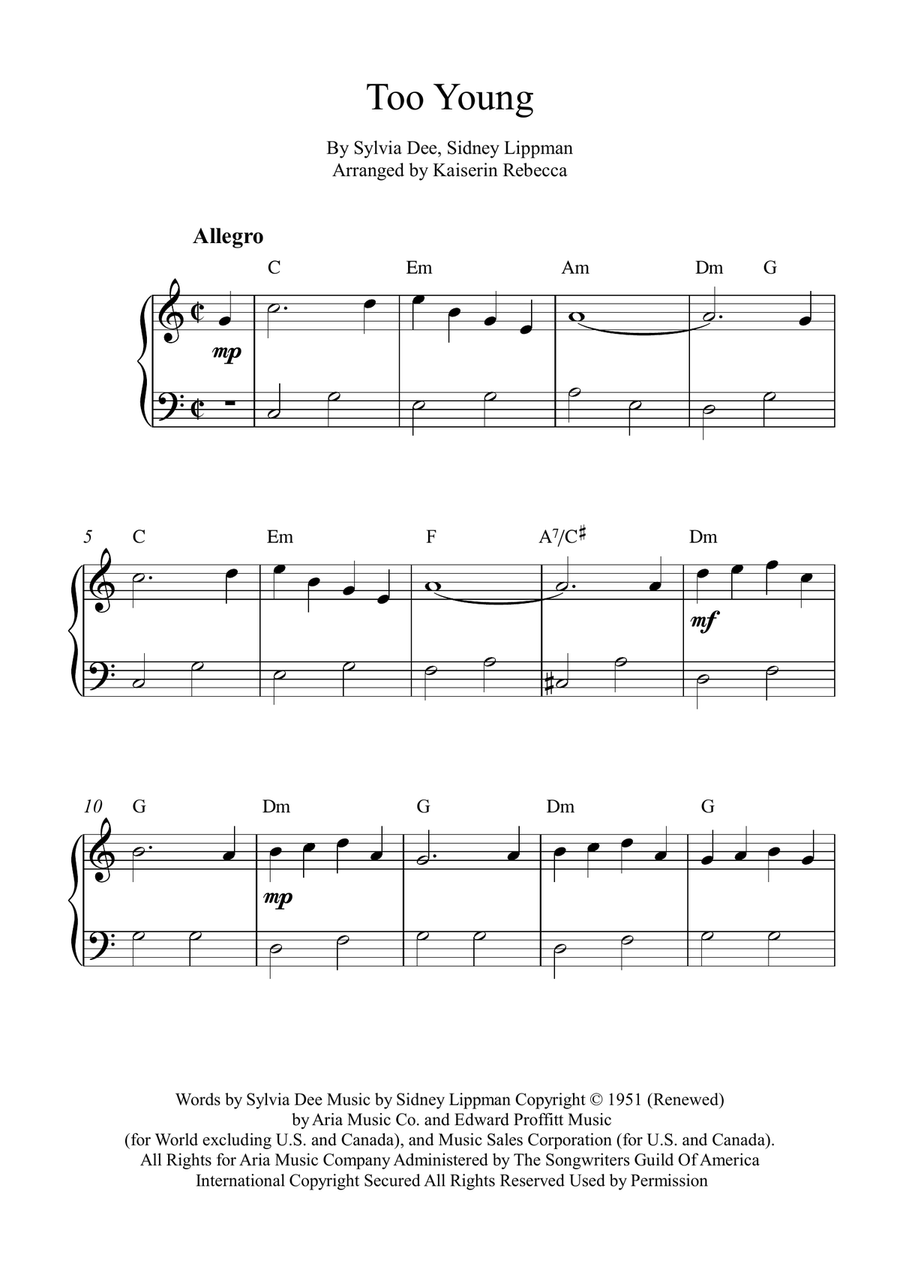 Too Young Too Young Piano Method scores gallery preview page 1
