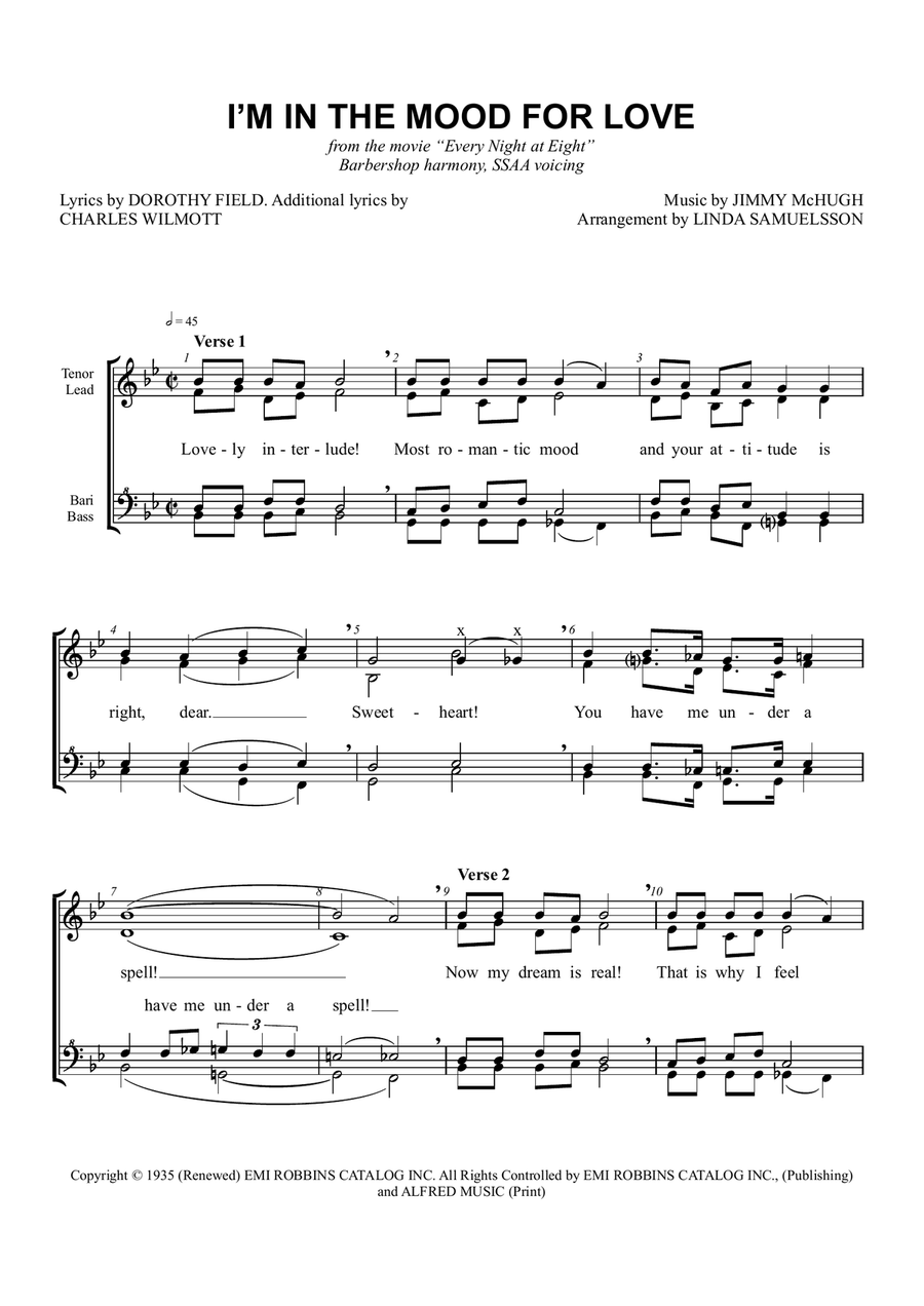 I'm In The Mood For Love I'm In The Mood For Love SSAA scores gallery preview page 1