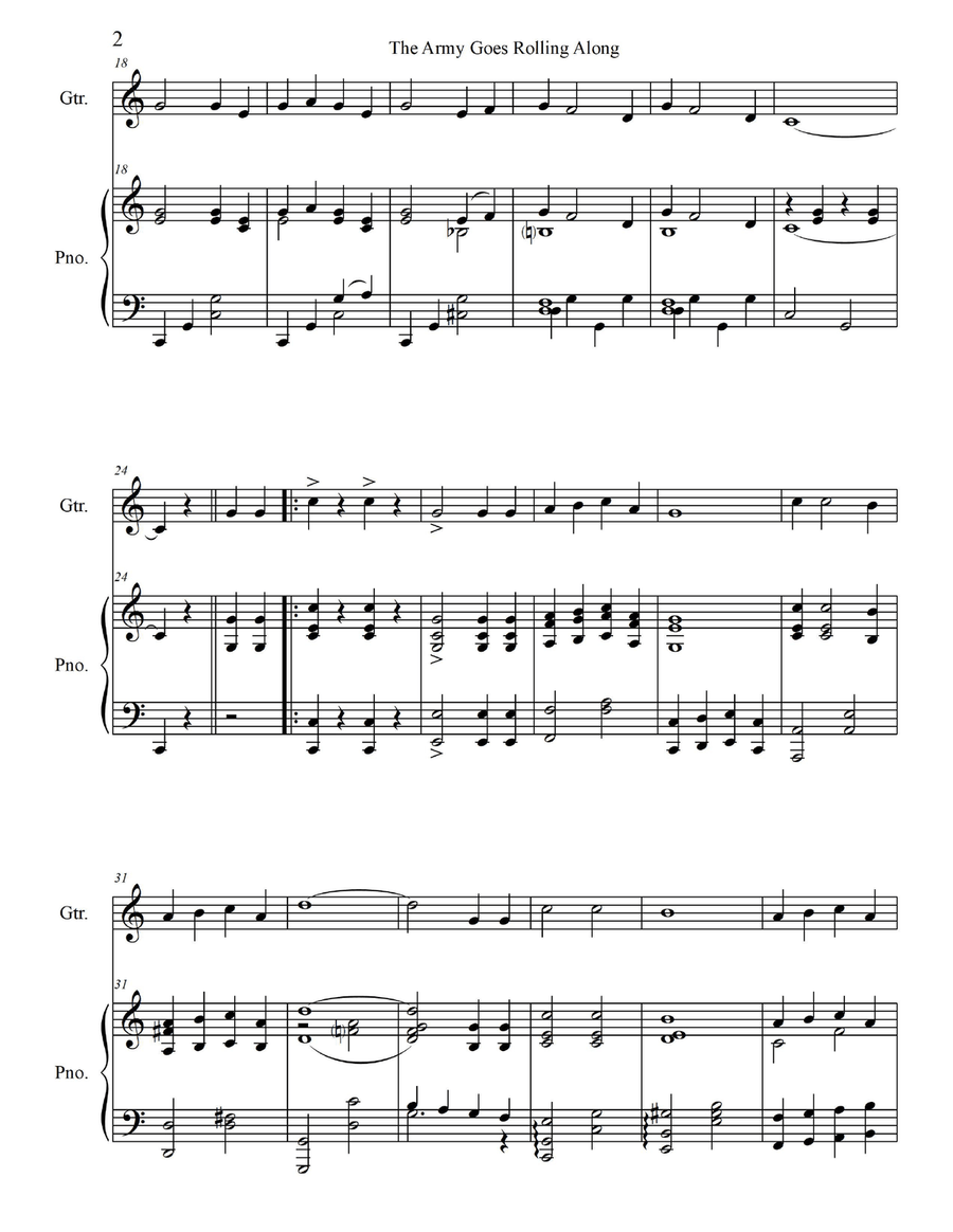 The Army Goes Rolling Along - for Guitar with Piano Accompaniment Guitar scores gallery preview page 4