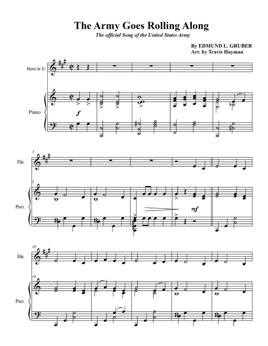 The Army Goes Rolling Along - for Horn in Eb with Piano Accompaniment Piano scores gallery preview page 3