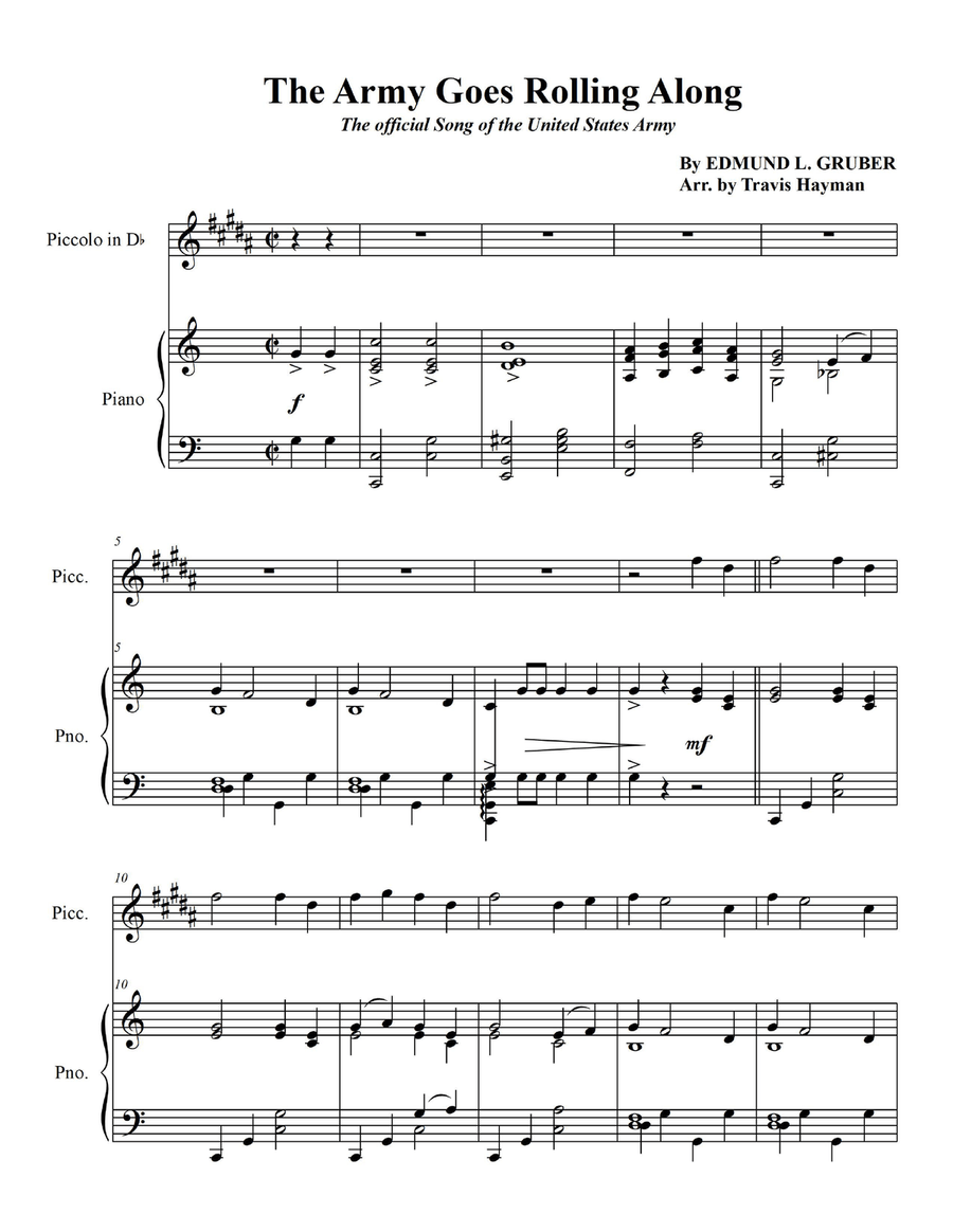 The Army Goes Rolling Along - for Piccolo in D flat with Piano Accompaniment Piccolo scores gallery preview page 3