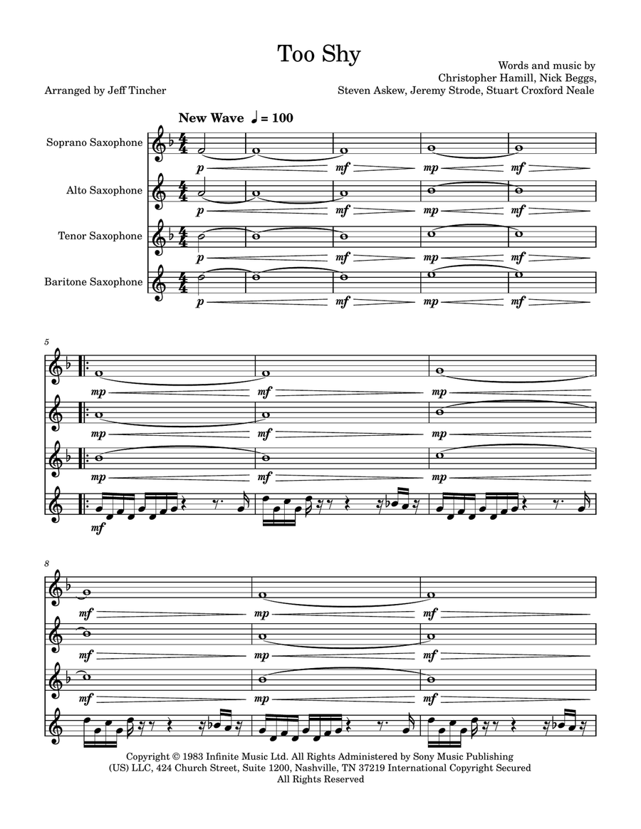 Too Shy Saxophone Quartet scores gallery preview page 2