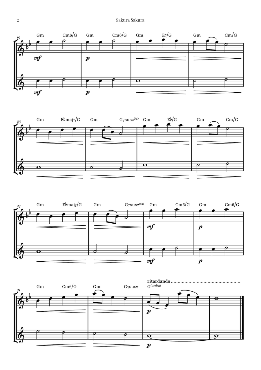 Sakura Sakura (Cherry Blossoms) – BEAUTIFUL DUET Woodwind Duet scores gallery preview page 2
