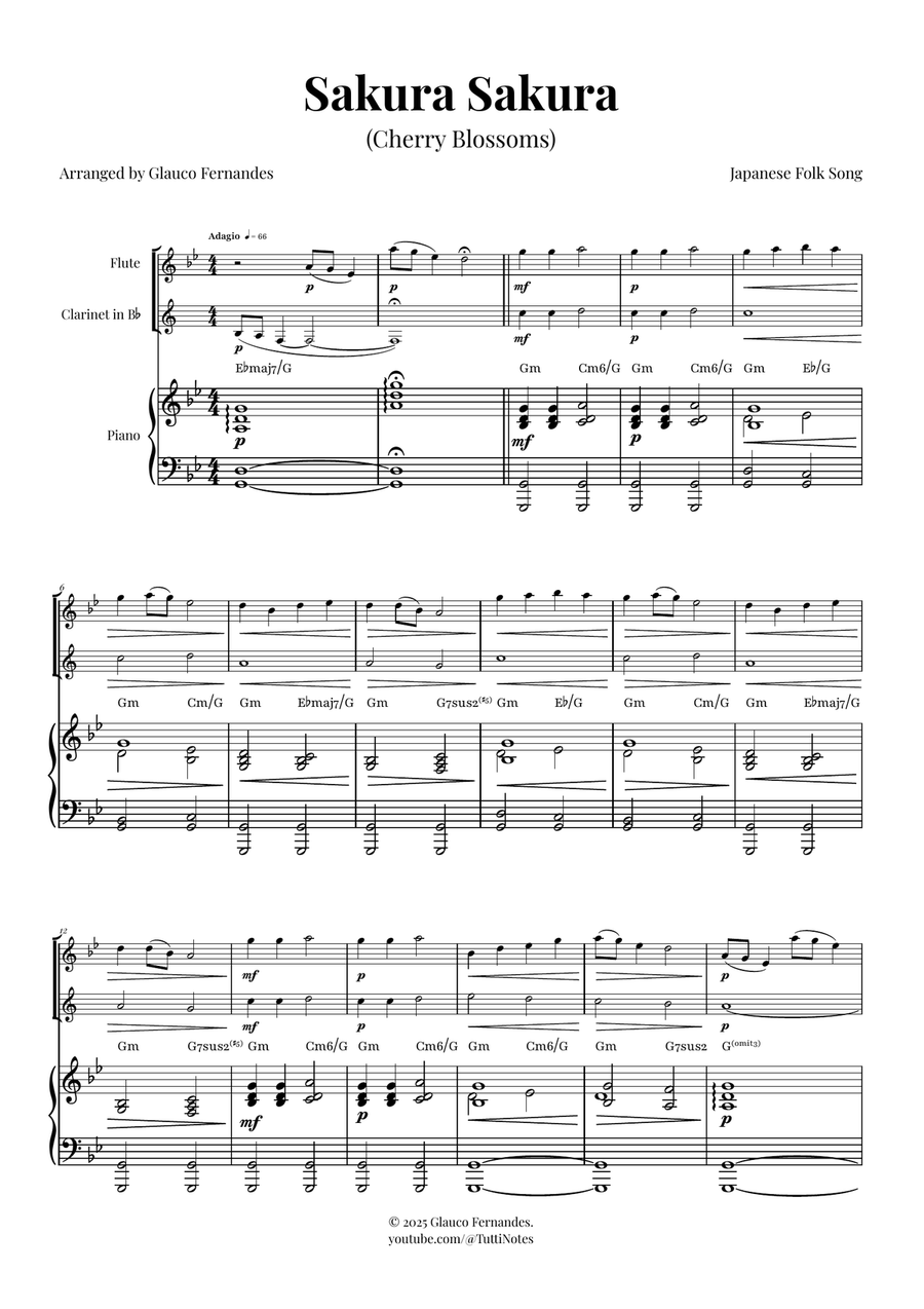 Sakura Sakura (Cherry Blossoms) – BEAUTIFUL DUET Woodwind Duet scores gallery preview page 1