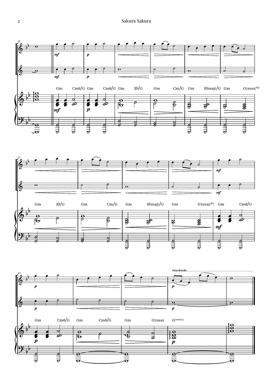Sakura Sakura (Cherry Blossoms) – BEAUTIFUL DUET Woodwind Duet scores gallery preview page 2
