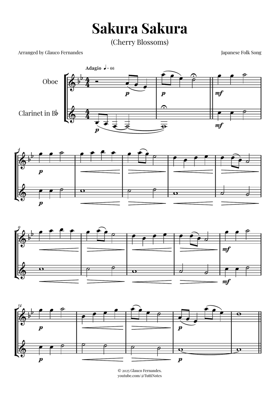 Sakura Sakura (Cherry Blossoms) – BEAUTIFUL DUET Woodwind Duet scores gallery preview page 1