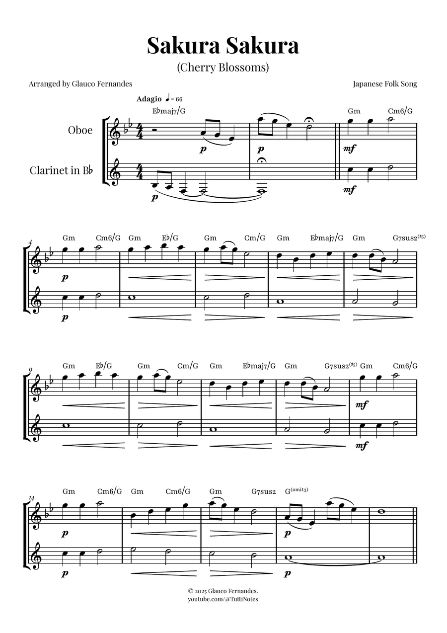 Sakura Sakura (Cherry Blossoms) – BEAUTIFUL DUET Woodwind Duet scores gallery preview page 1
