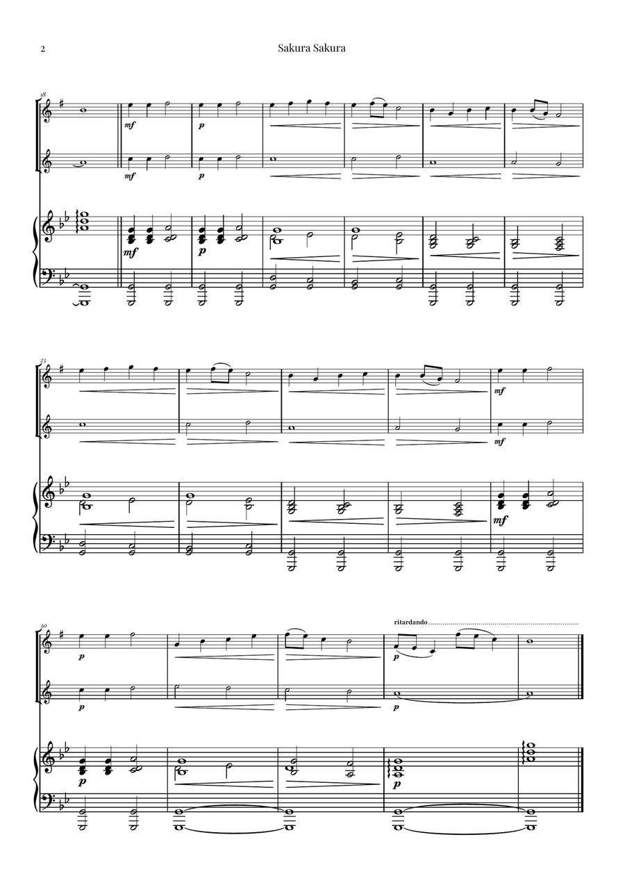 Sakura Sakura (Cherry Blossoms) – BEAUTIFUL DUET Chamber Music scores gallery preview page 2