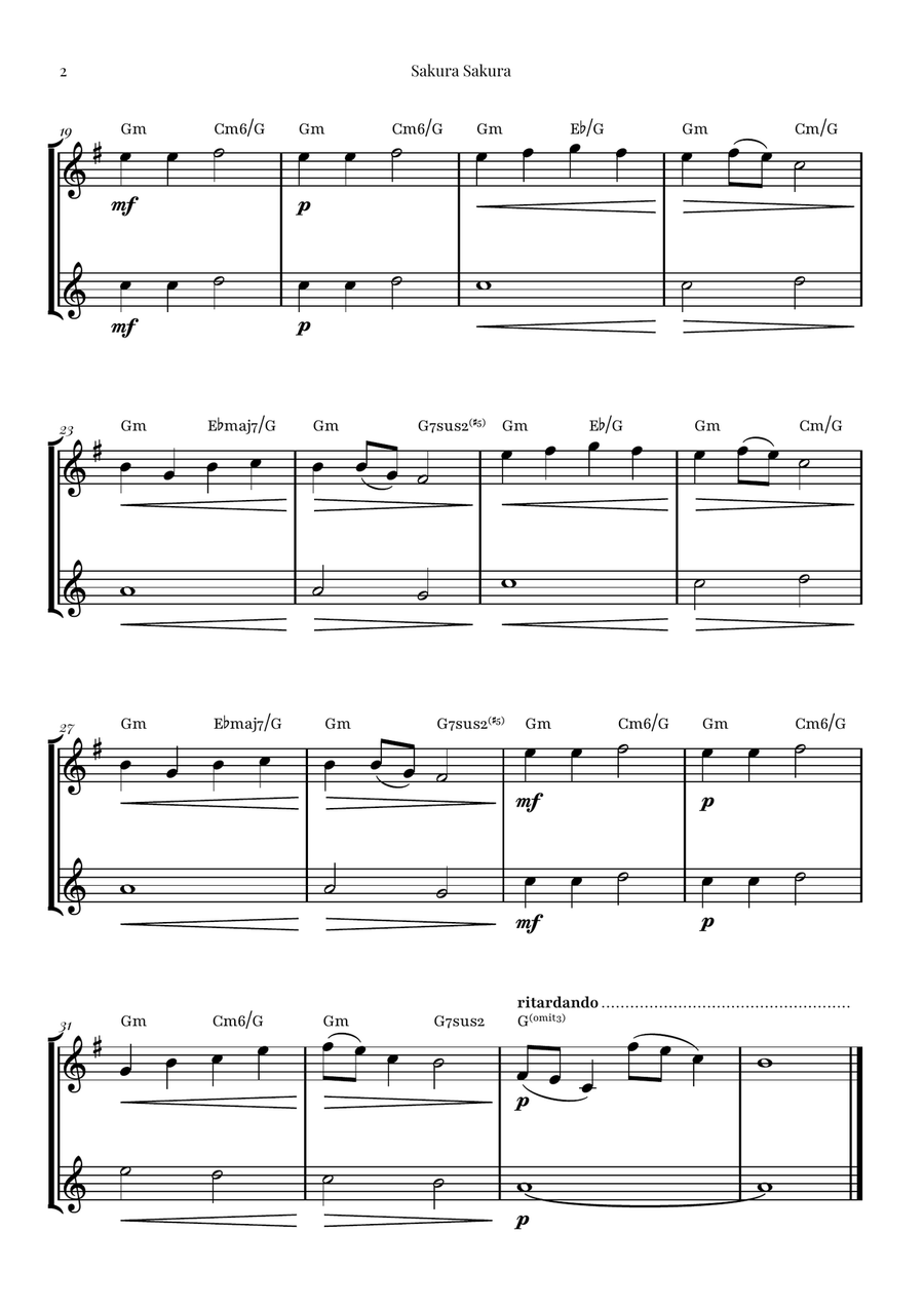Sakura Sakura (Cherry Blossoms) – BEAUTIFUL DUET Chamber Music scores gallery preview page 2