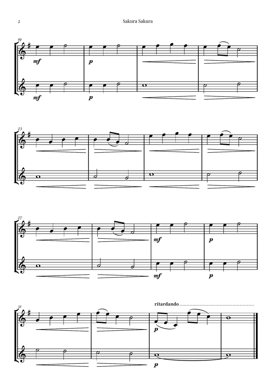 Sakura Sakura (Cherry Blossoms) – BEAUTIFUL DUET Chamber Music scores gallery preview page 2