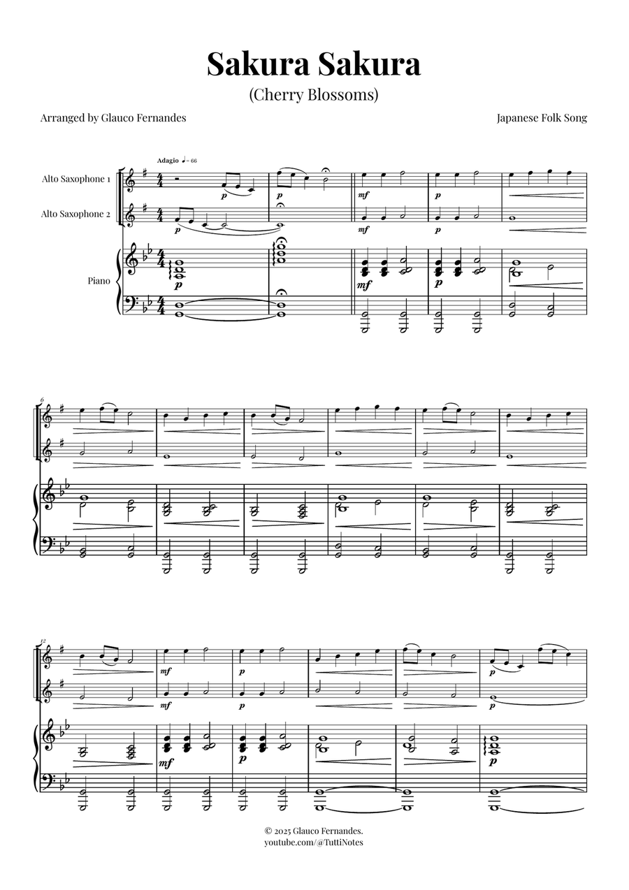Sakura Sakura (Cherry Blossoms) – BEAUTIFUL DUET Woodwind Duet scores gallery preview page 1
