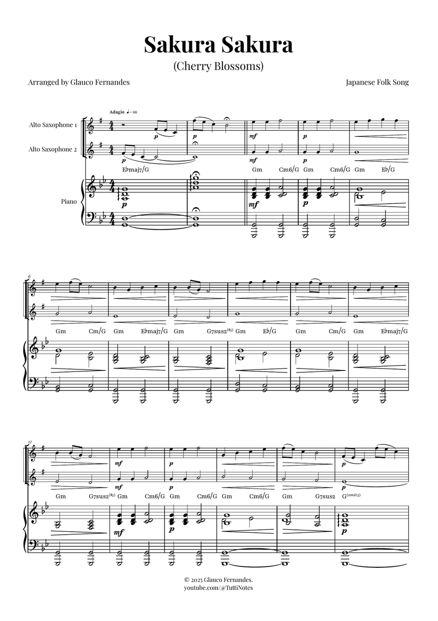 Sakura Sakura (Cherry Blossoms) – BEAUTIFUL DUET Woodwind Duet scores gallery preview page 1