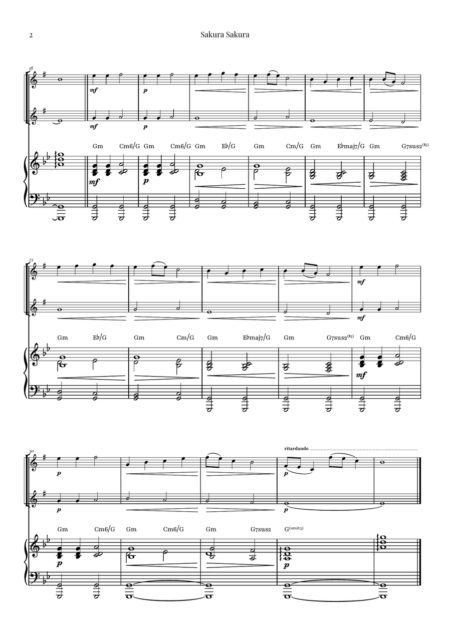 Sakura Sakura (Cherry Blossoms) – BEAUTIFUL DUET Woodwind Duet scores gallery preview page 2