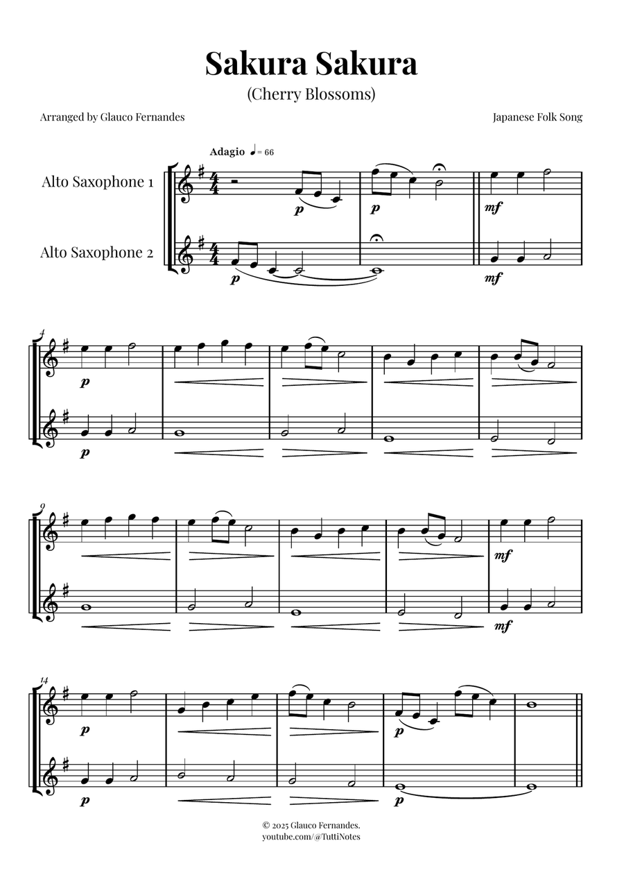 Sakura Sakura (Cherry Blossoms) – BEAUTIFUL DUET Woodwind Duet scores gallery preview page 1