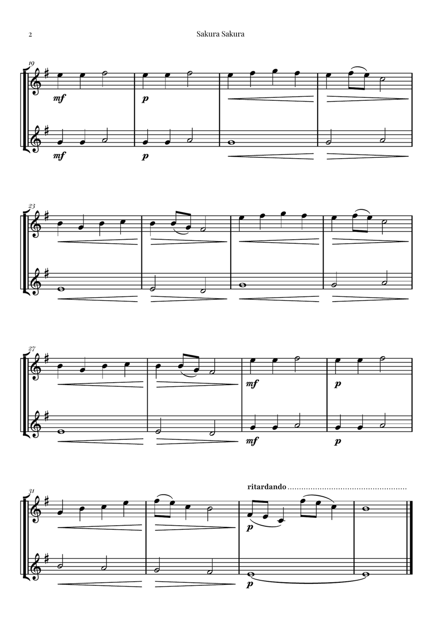 Sakura Sakura (Cherry Blossoms) – BEAUTIFUL DUET Woodwind Duet scores gallery preview page 2