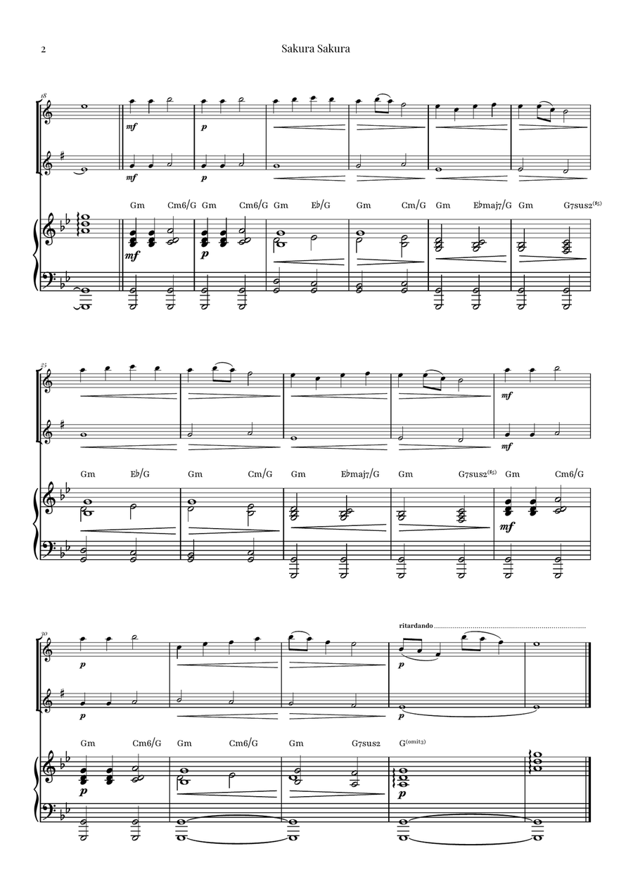 Sakura Sakura (Cherry Blossoms) – BEAUTIFUL DUET Chamber Music scores gallery preview page 2