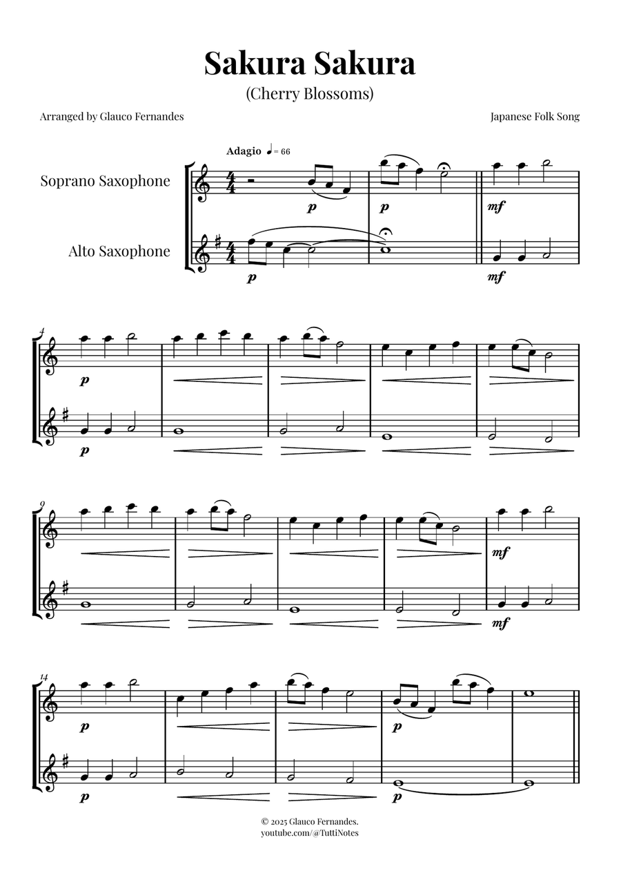 Sakura Sakura (Cherry Blossoms) – BEAUTIFUL DUET Chamber Music scores gallery preview page 1