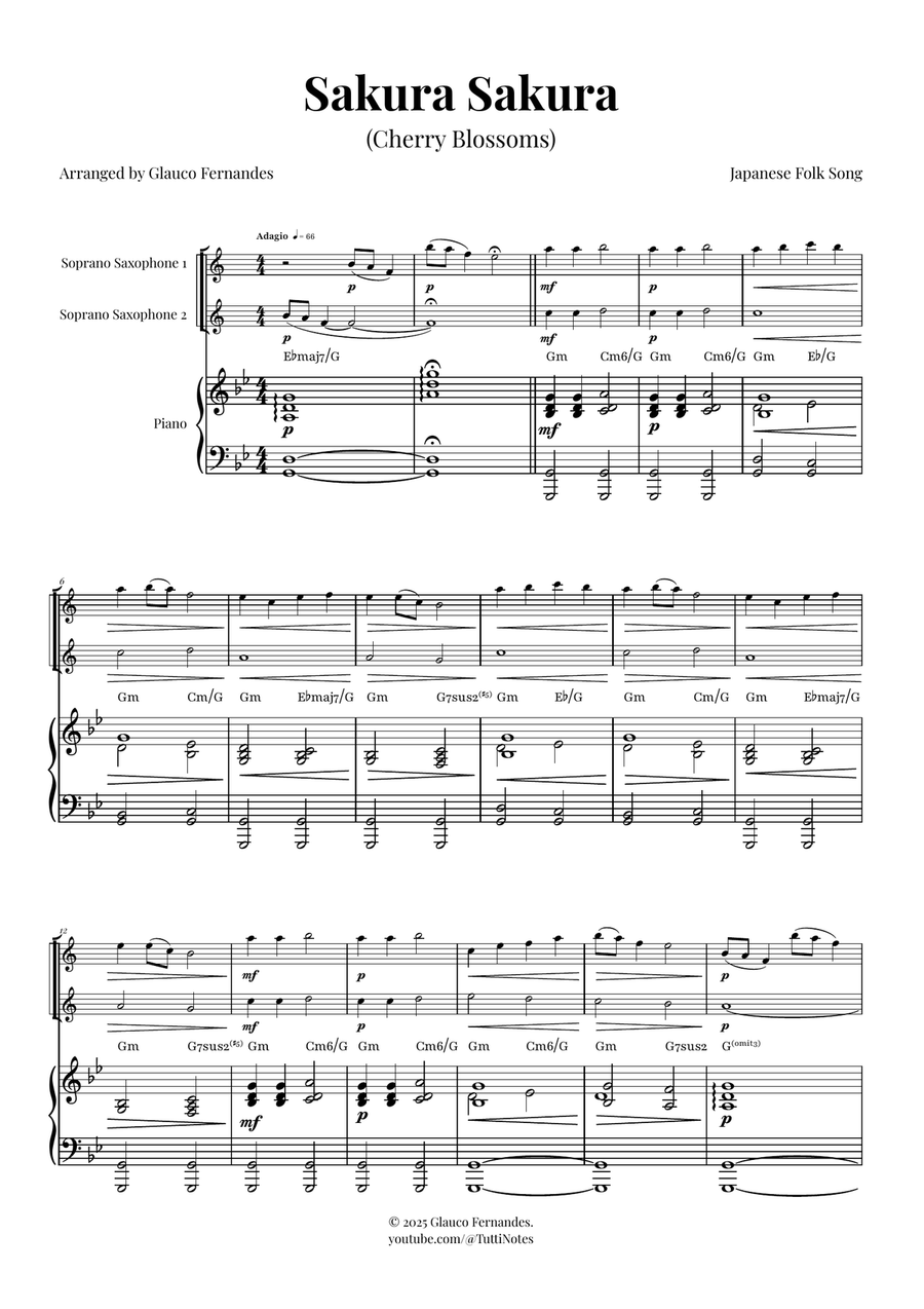 Sakura Sakura (Cherry Blossoms) – BEAUTIFUL DUET Woodwind Duet scores gallery preview page 1