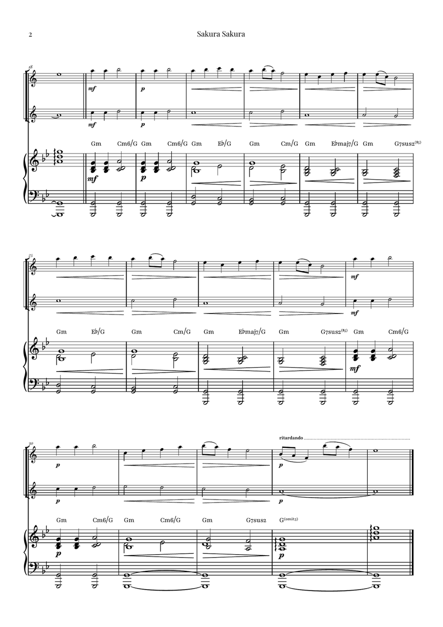 Sakura Sakura (Cherry Blossoms) – BEAUTIFUL DUET Woodwind Duet scores gallery preview page 2