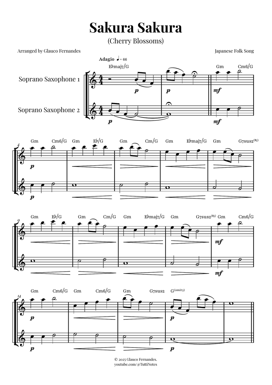 Sakura Sakura (Cherry Blossoms) – BEAUTIFUL DUET Woodwind Duet scores gallery preview page 1