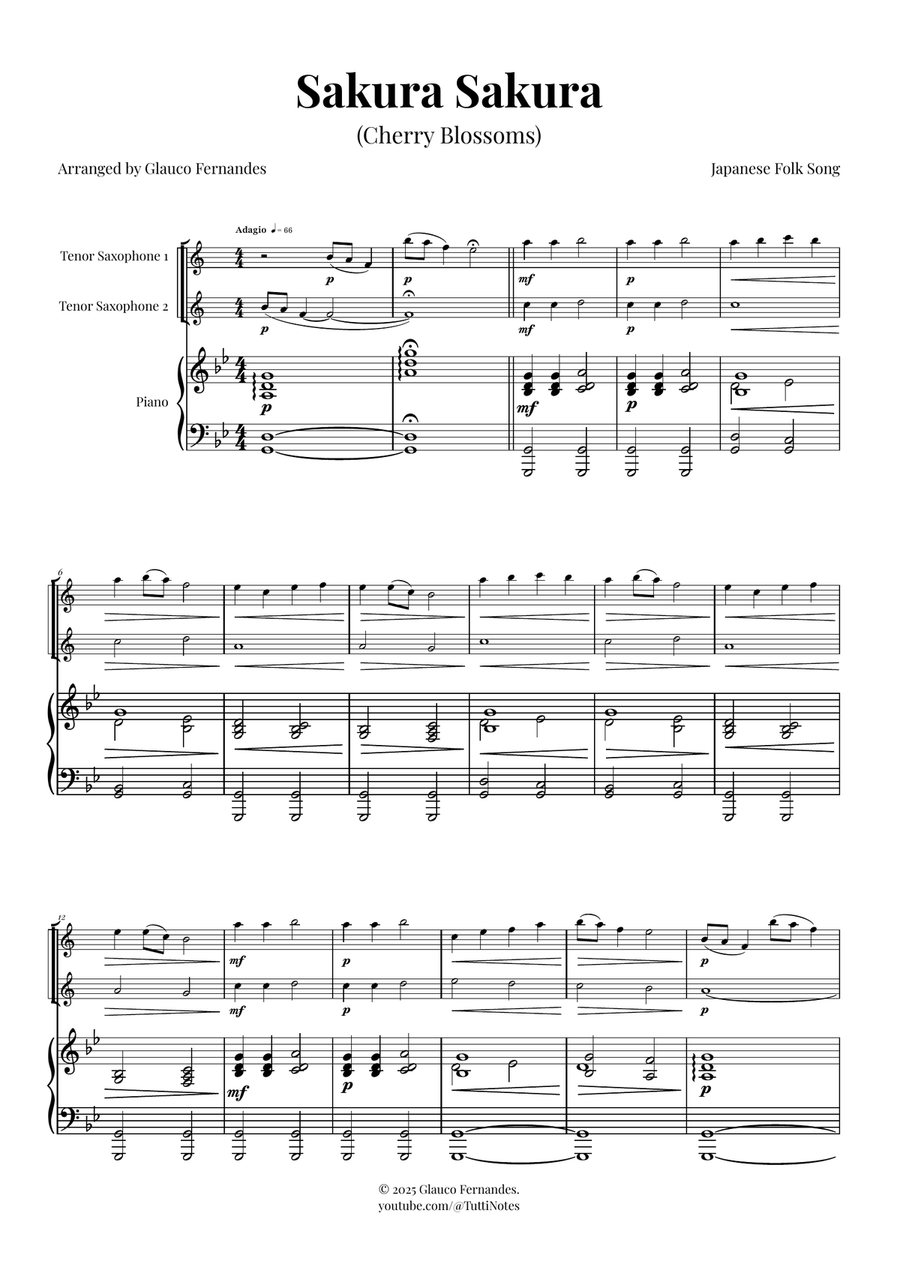Sakura Sakura (Cherry Blossoms) – BEAUTIFUL DUET Woodwind Duet scores gallery preview page 1