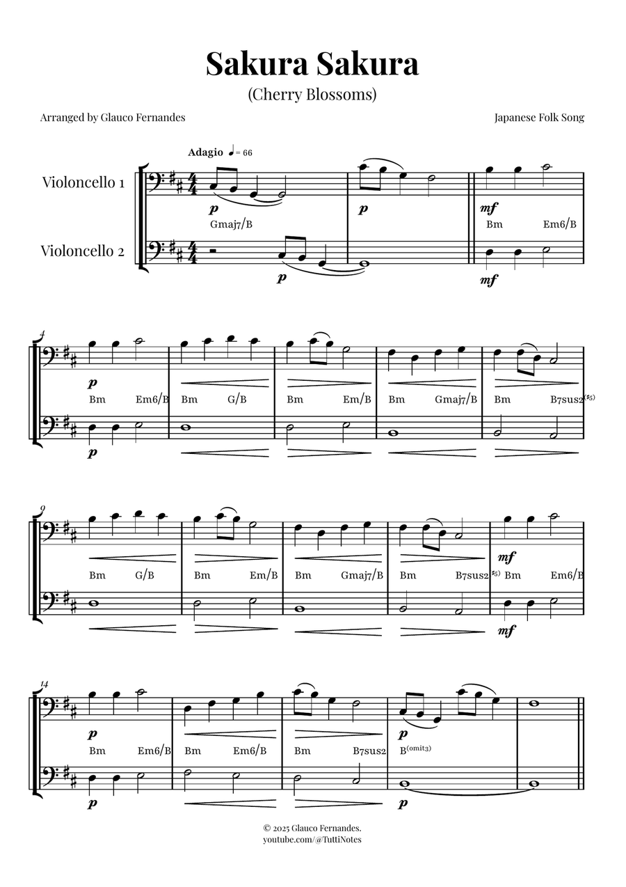 Sakura Sakura (Cherry Blossoms) – BEAUTIFUL DUET String Duet scores gallery preview page 1