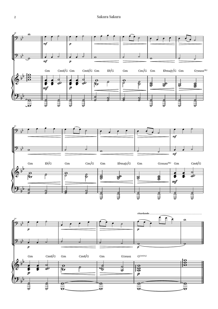 Sakura Sakura (Cherry Blossoms) – BEAUTIFUL DUET Trombone Duet scores gallery preview page 2