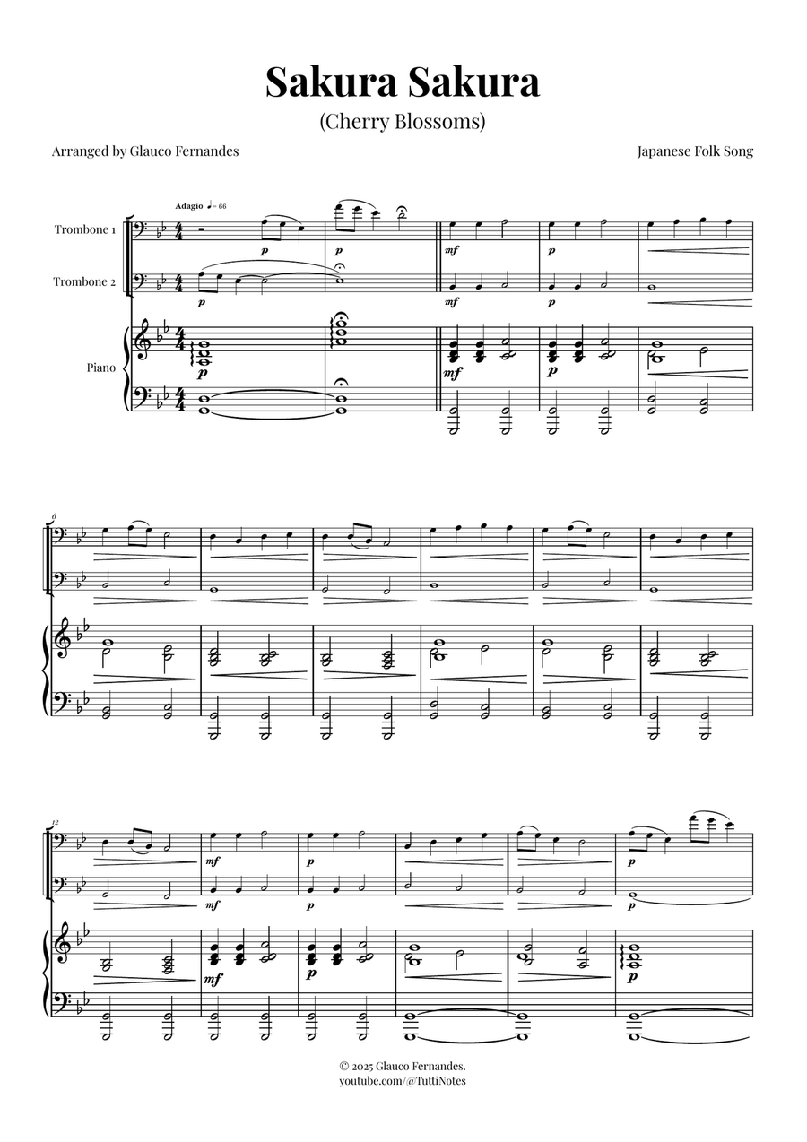 Sakura Sakura (Cherry Blossoms) – BEAUTIFUL DUET Trombone Duet scores gallery preview page 1